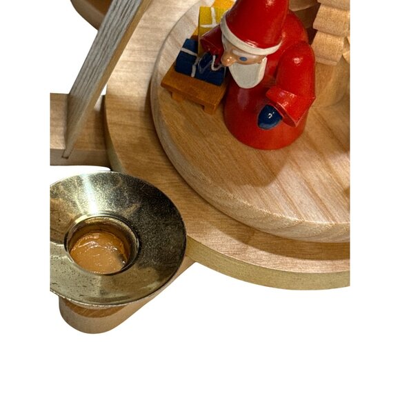 Vintage German Ergebirge Wooden Christmas Pyramid Candle Carousel - santa & Toy - Picture 9 of 13